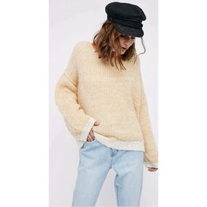 Free People Alpaca Blend Colorblock Sweater Women’s Medium Tan Orange Cream